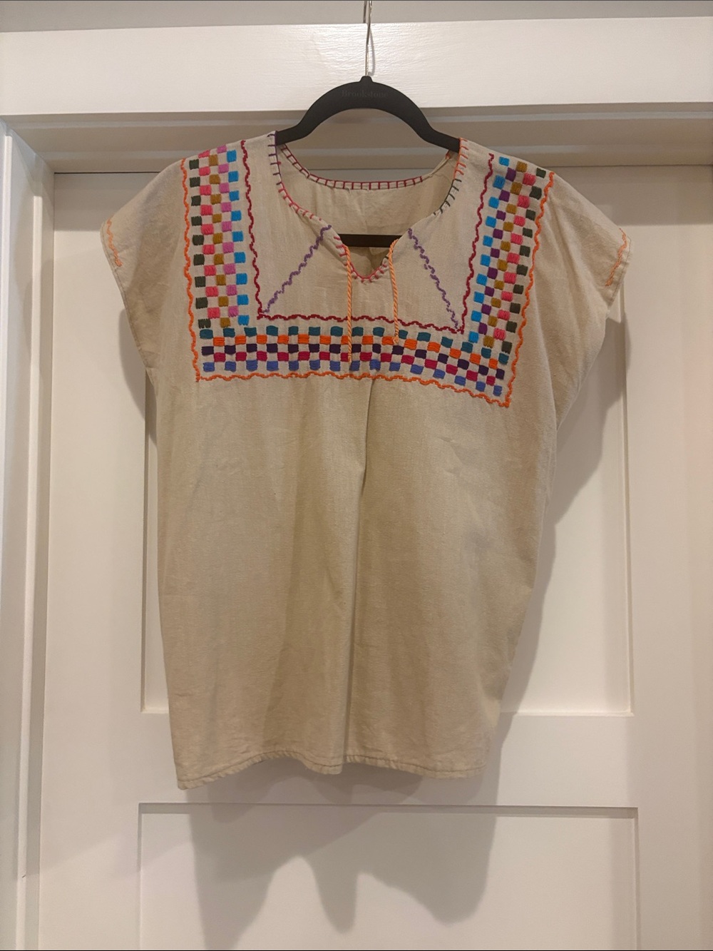 Embroidered Cream Women’s Top with Multicolor Yoke